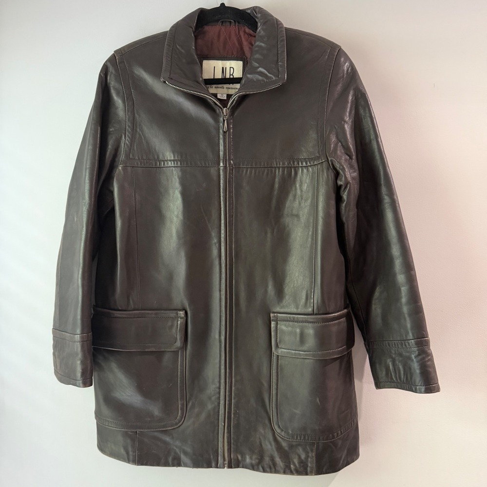 LNR La Nouvelle Renaissance Leather Car Coat Womens XS‎ Brown Excellent Zip Up